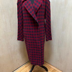 A.L.C. Red and Navy Plaid Long Length Coat Size 2